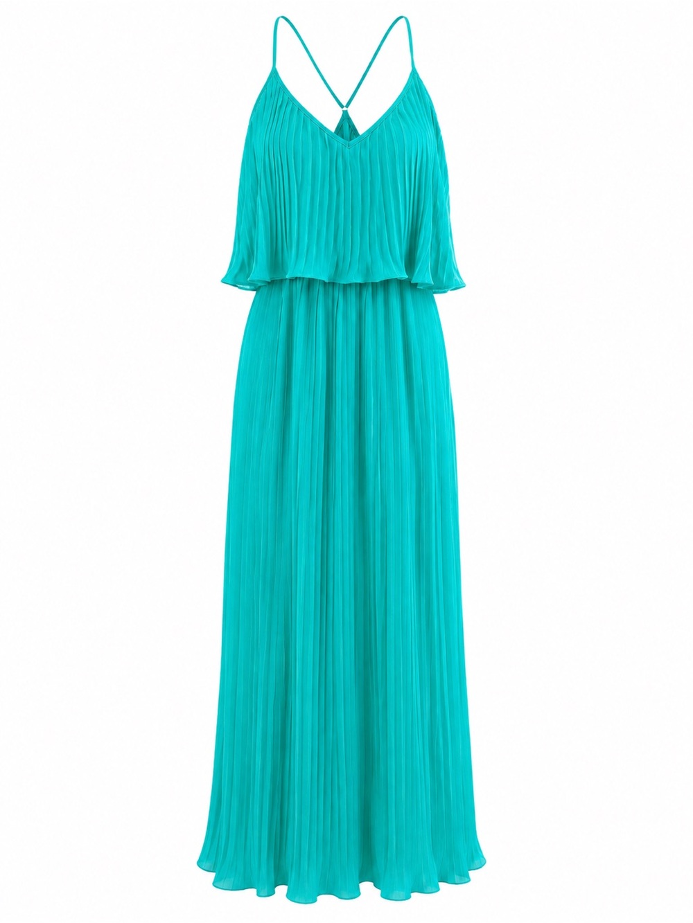 Everyday Chic Turquoise Pleated Maxi‎ Dress Boho Resort NWT